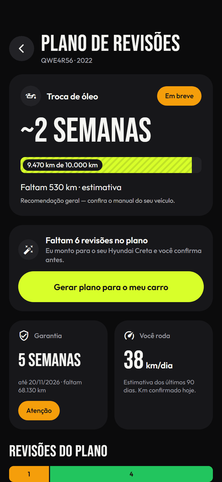 REVUPI maintenance plan screen